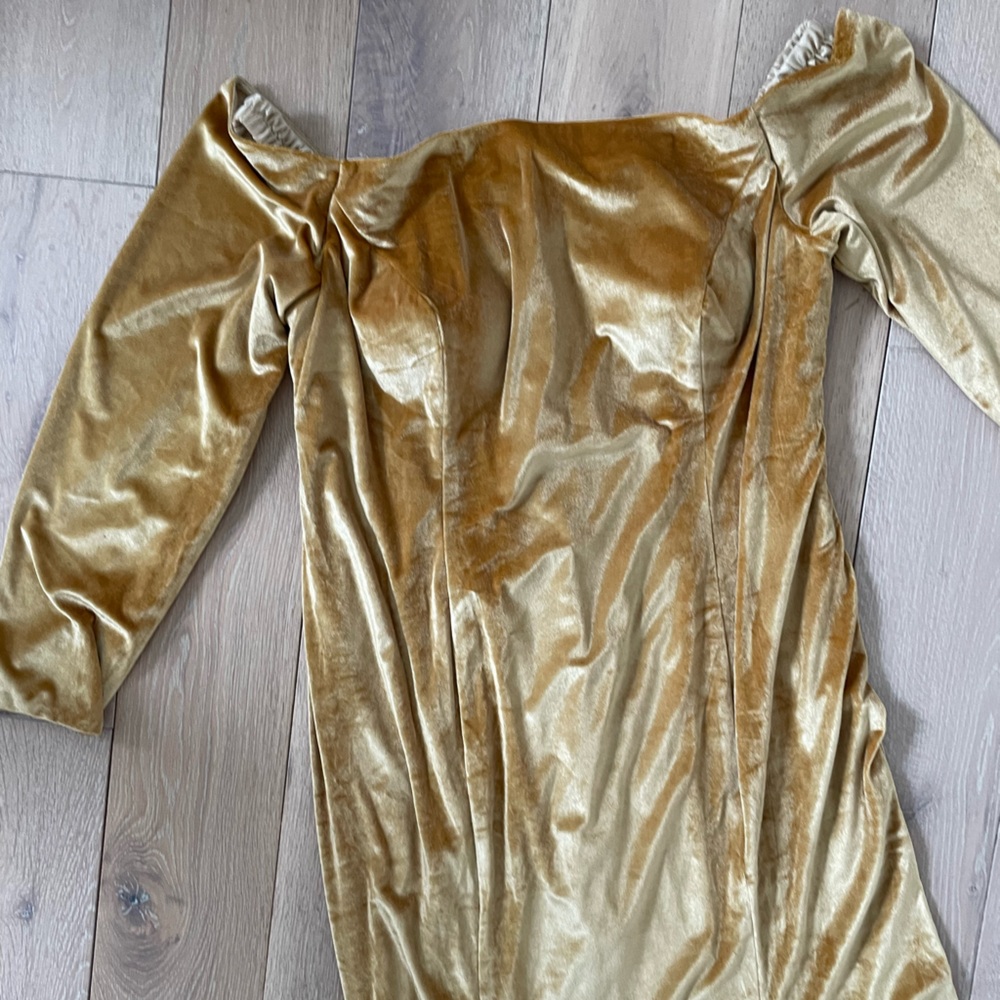 NWT Formal Dress oyisha special occasion maxi velvet mustard dress off shoulder - Picture 14 of 16